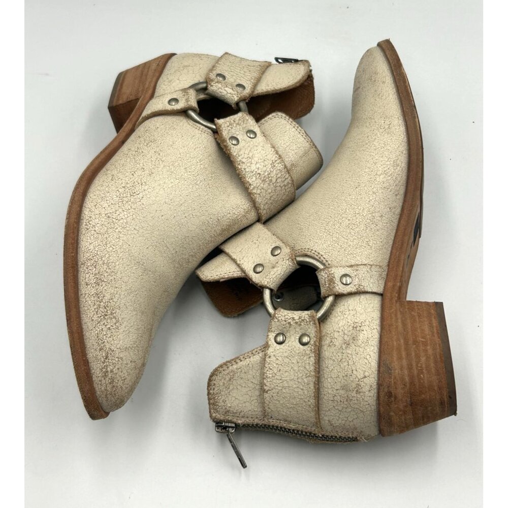 Frye Women Distressed Beige Leather Ray Harness Western Ankle Boots Sz 9.5 3255 - Picture 6 of 16